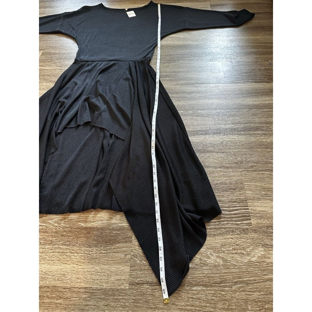 Free People NWT Ribbed Maxi Long Sleeve Black High Low Dress Size Large - Picture 6 of 8